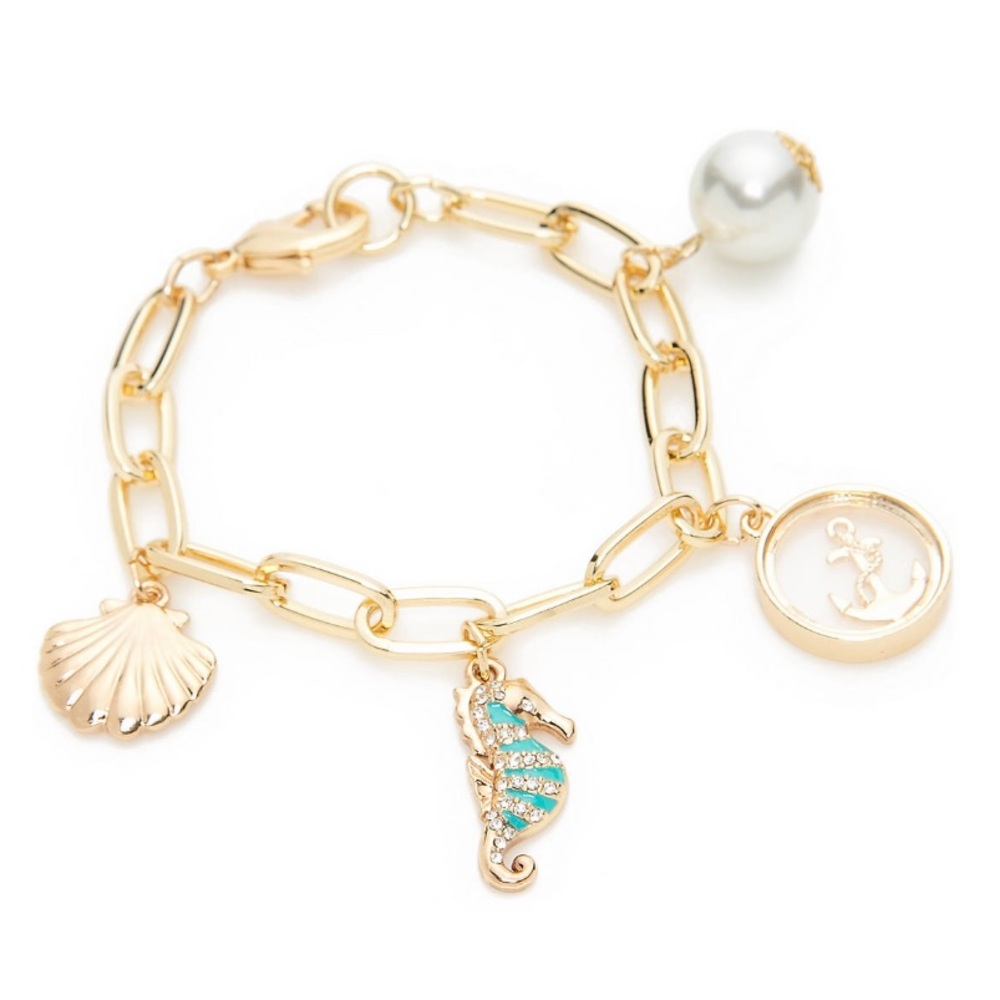 Boxed Gold-Tone Sea Life Charm Link Bracelet